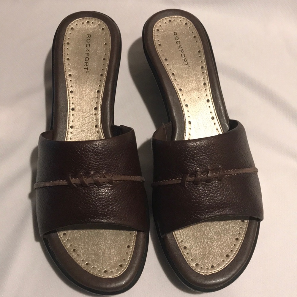 Rockport Brown Leather Slide-ons.